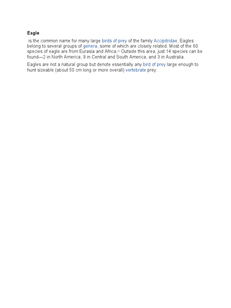 Eagle: Birds of Prey Accipitridae Genera | PDF