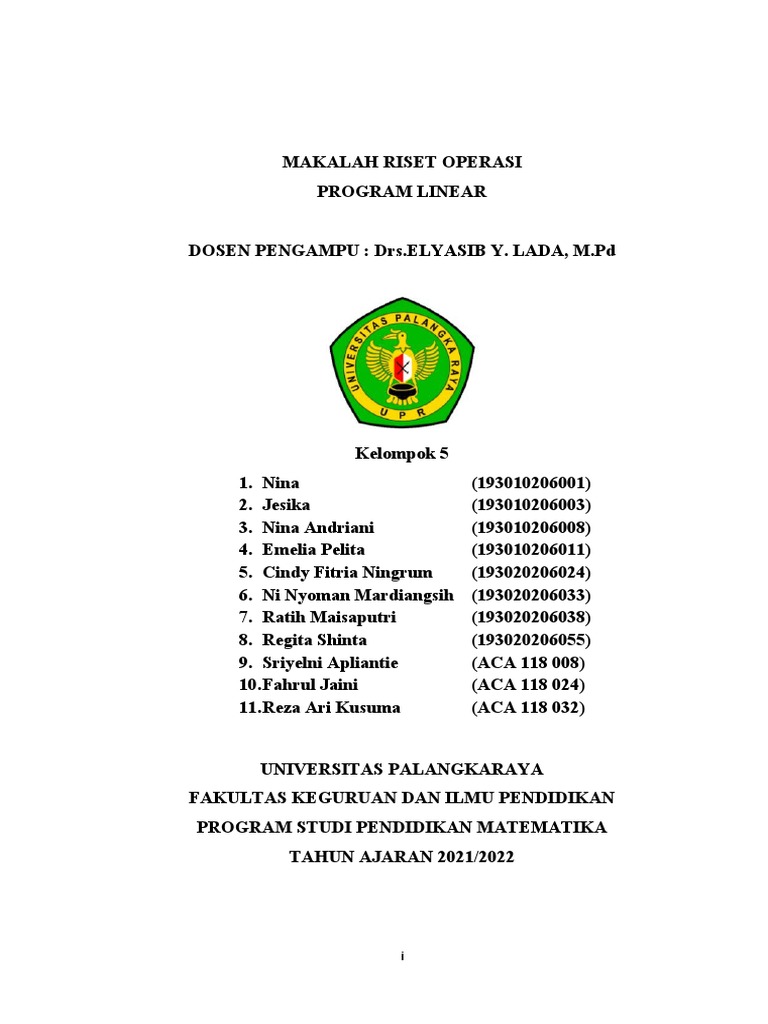 Makalah Riset Operasi: Program Linear | PDF | Bisnis | Seni