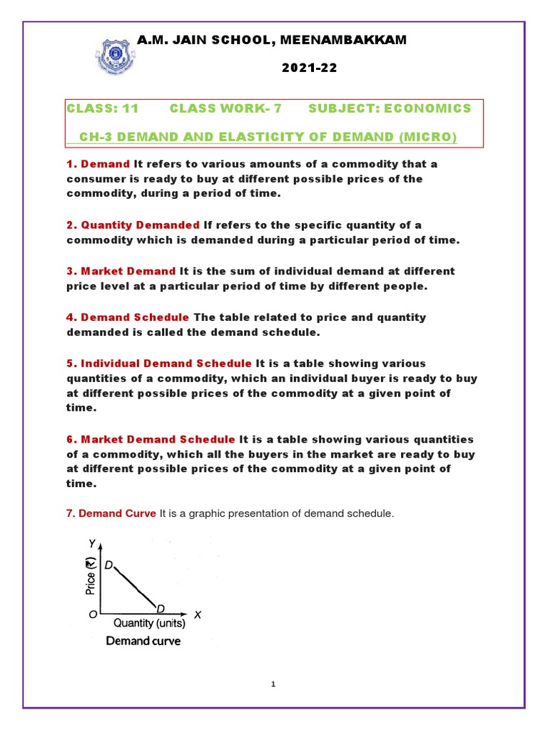 Class 11 Economics: Demand & Elasticity | PDF | Demand | Demand Curve