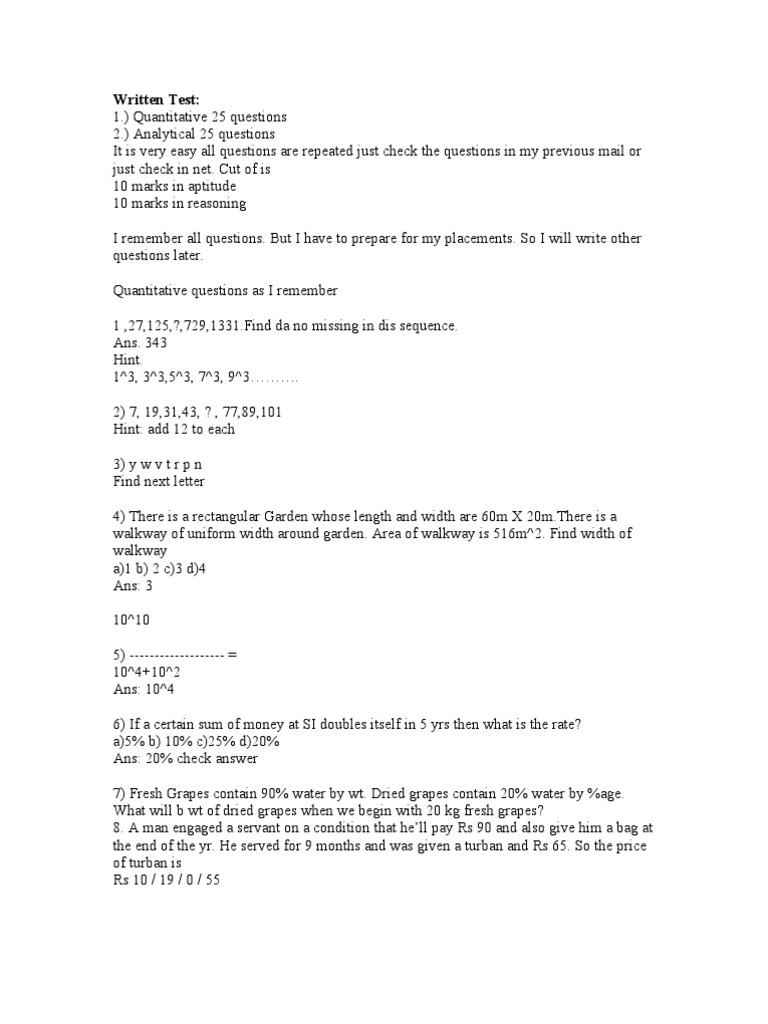 Written Test | PDF | Teaching Mathematics
