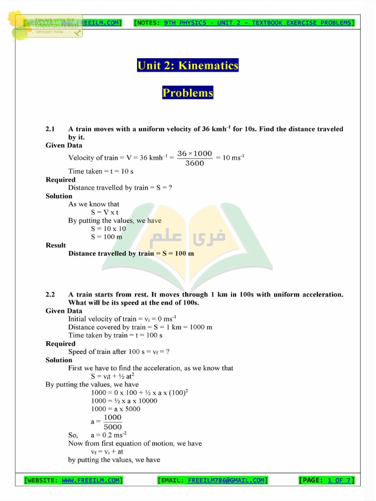 9th Phy Ch 2 Numericals Pdf