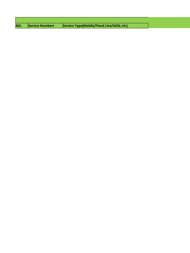 NO. Service Numbers Service Type (Mobile/Fixed Line/ADSL Etc) | PDF