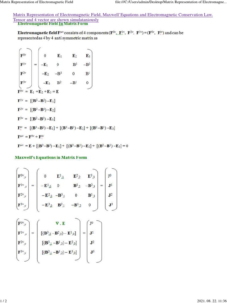Matrix Representation of Electromagnetic Field | PDF | Computers ...
