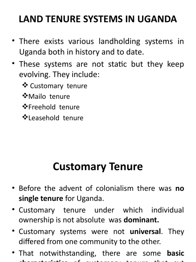 Land Tenure Systems in Uganda1 PDF Lease Leasehold Estate