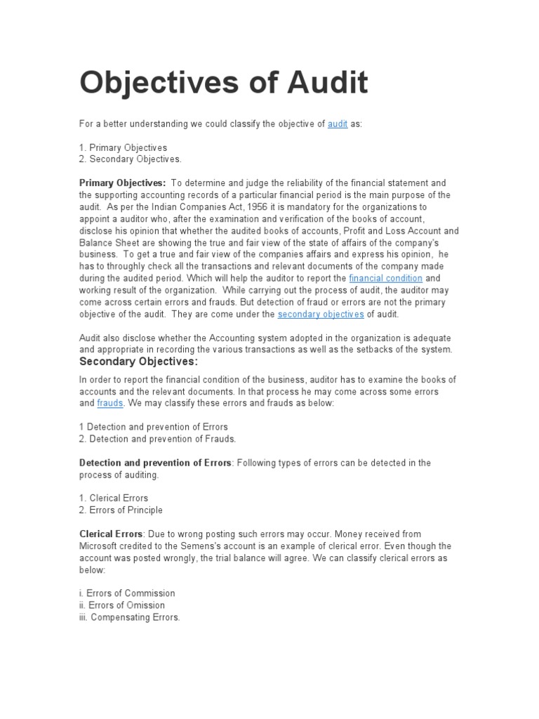 Objectives Of Audit Audit Debits And Credits
