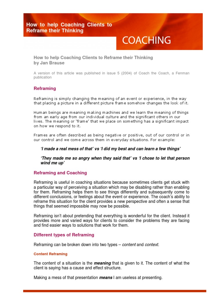 Coaching Clients to Reframe Thinking | PDF | Feeling | Behavior