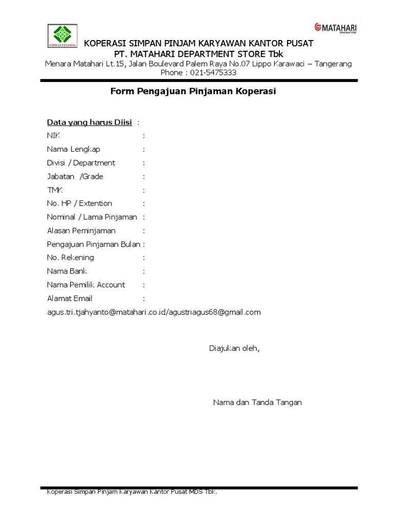 Formulir Pengajuan Pinjaman Koperasi | PDF