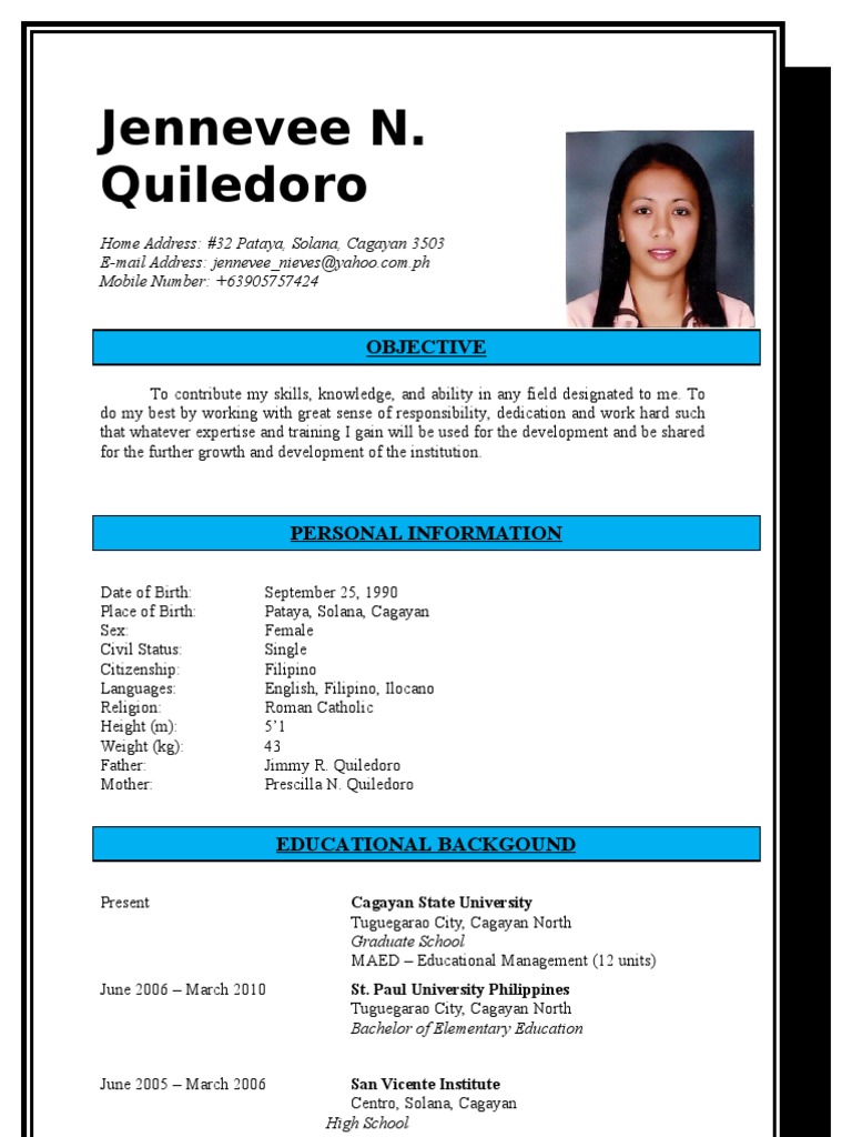 Curriculum Vitae Sample 2 Pdf Teacher Education Teachers