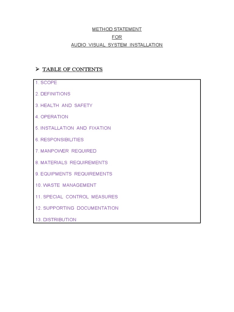 AV System Installation Method Statement | PDF | Electrical Wiring ...