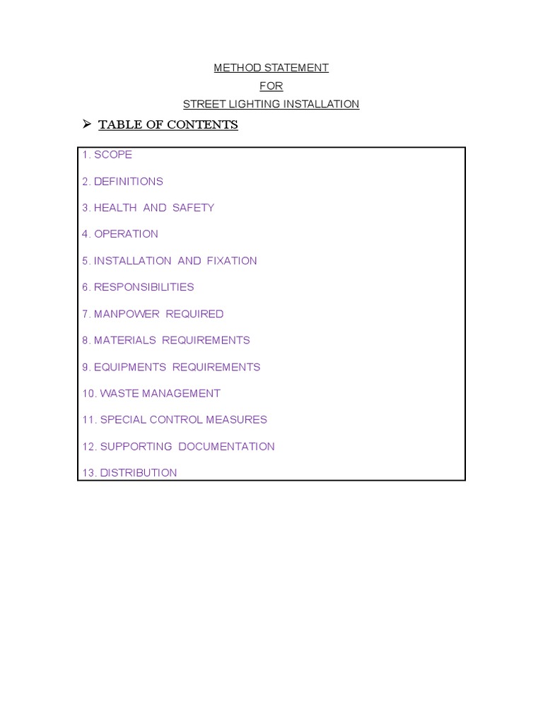 Street Lighting Installation Method Statement | PDF | Lighting ...