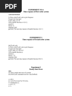 Experiment No.1 Time Response of First Order System: 1.matlab Program