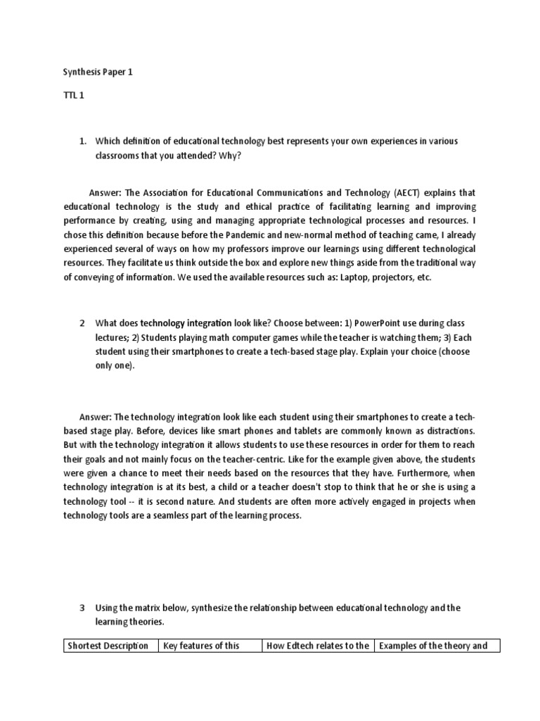 Synthesis Paper No.1 | PDF | Educational Technology | Learning