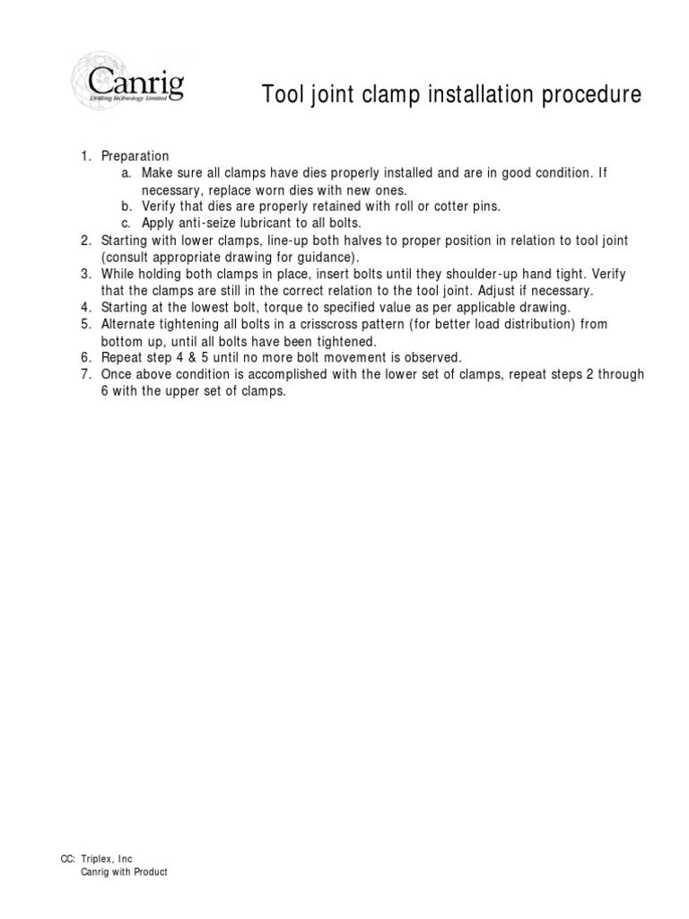Tool Joint Clamp Installation Procedure PDF