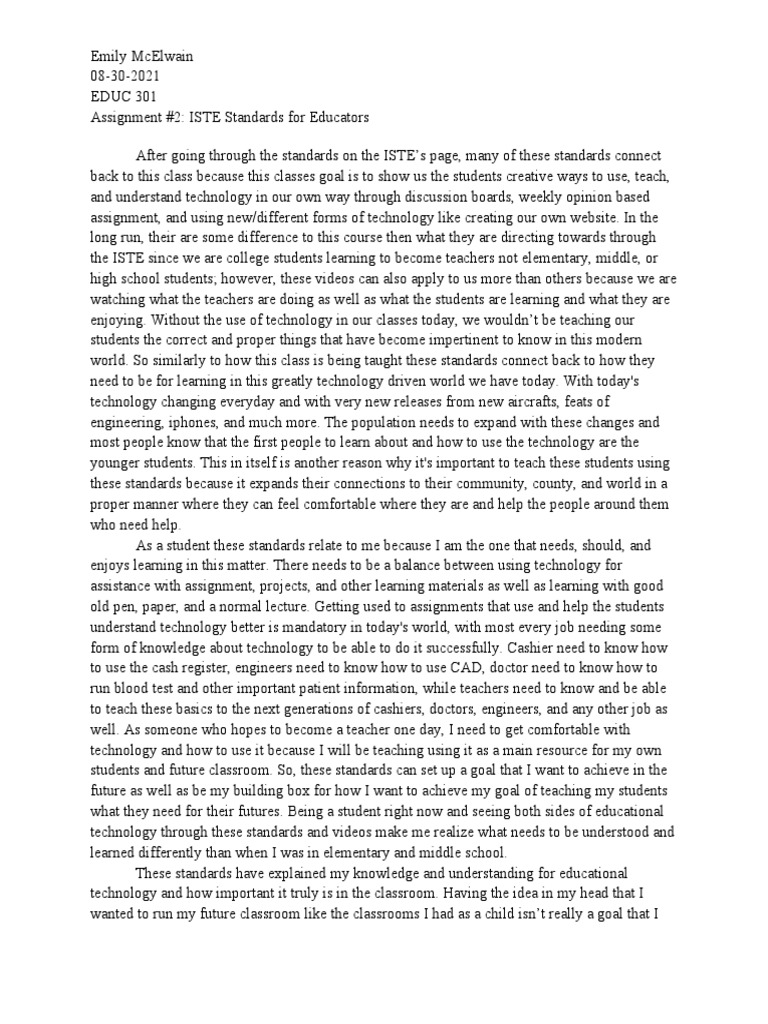 Assignment 2 Iste Standards For Educators | PDF | Teachers ...