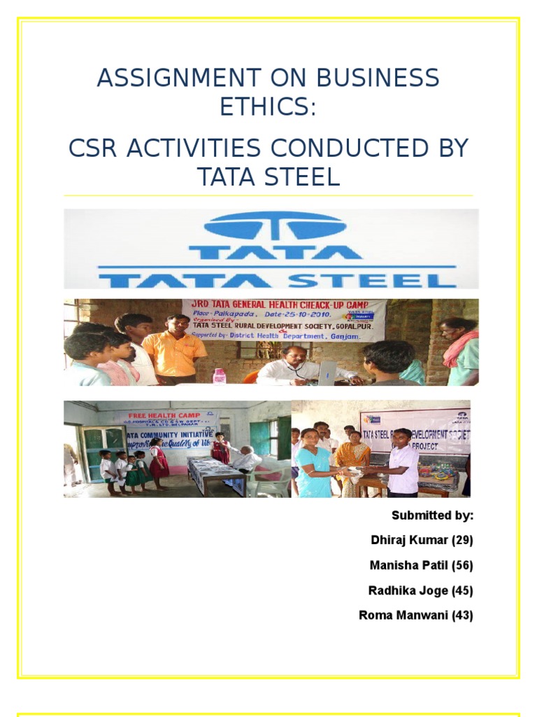 Assignment On Business Ethics: CSR Activities Conducted by Tata Steel ...