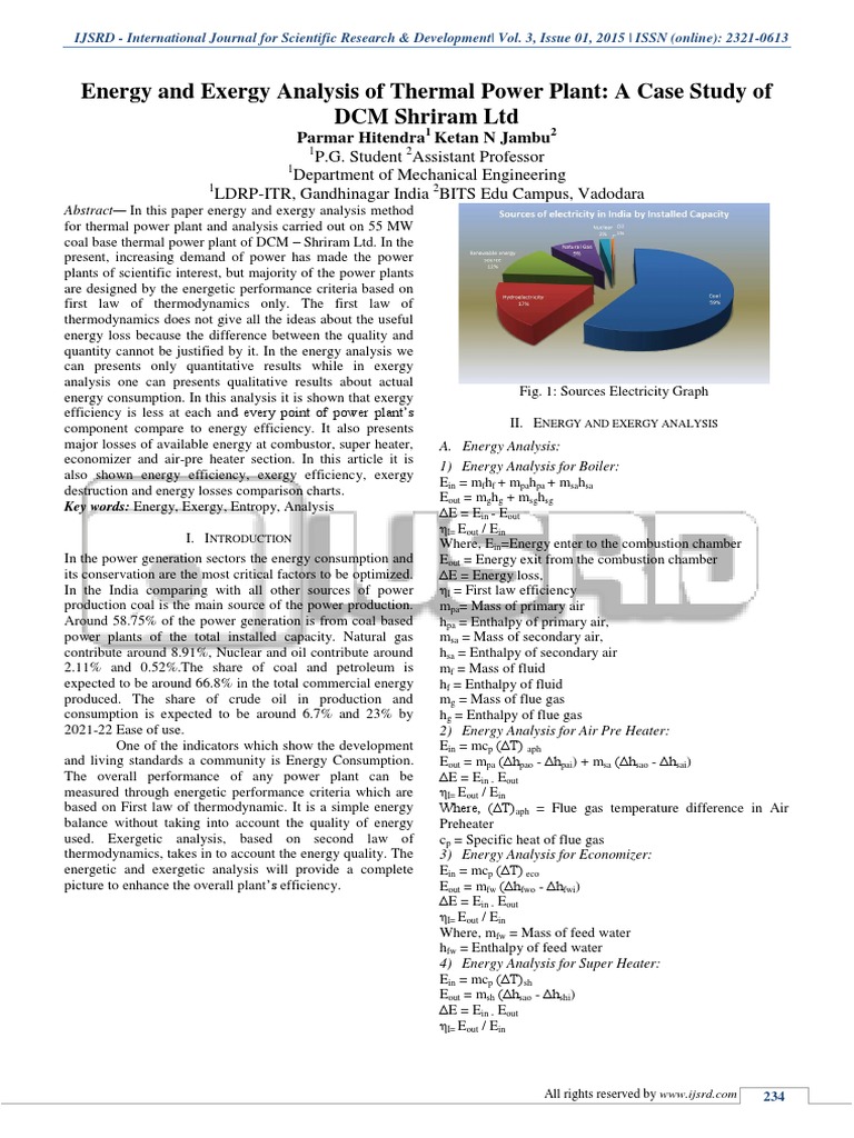 Energy & Exergy Analysis of 55MW Thermal Plant | PDF | Exergy | Power ...