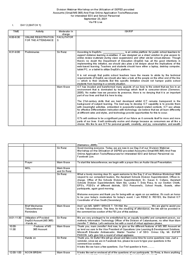 Script For The Webinar Day 2EDITED | PDF | Educational Technology ...