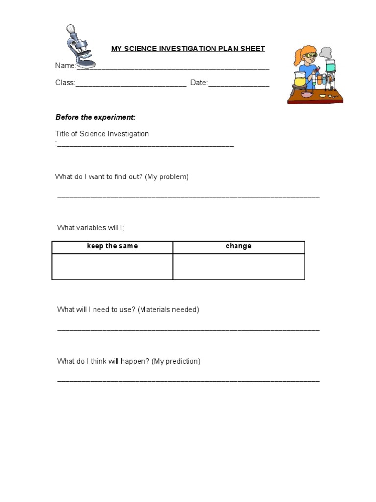 My Science Investigation Plan Sheet PDF