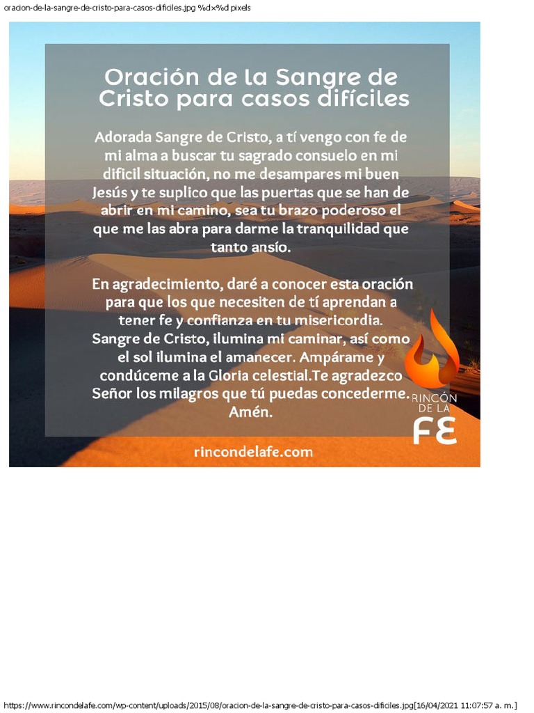 Oración a la Sangre de Cristo para Dificultades | PDF