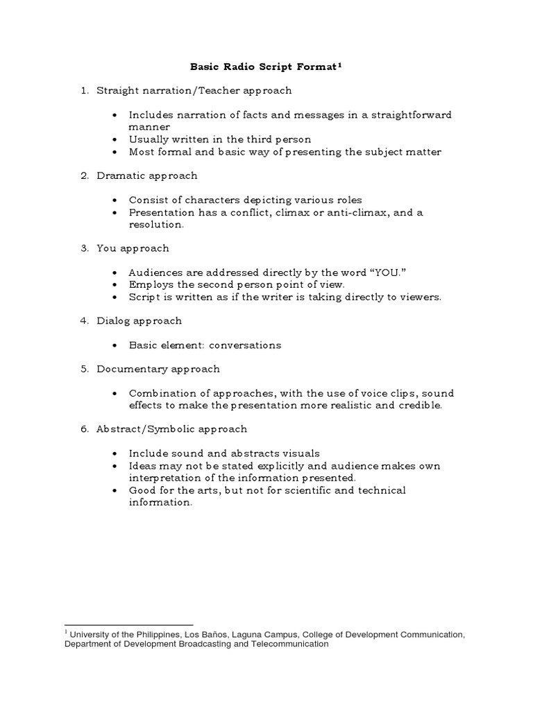 Basic Radio Script Format | PDF | General Fiction