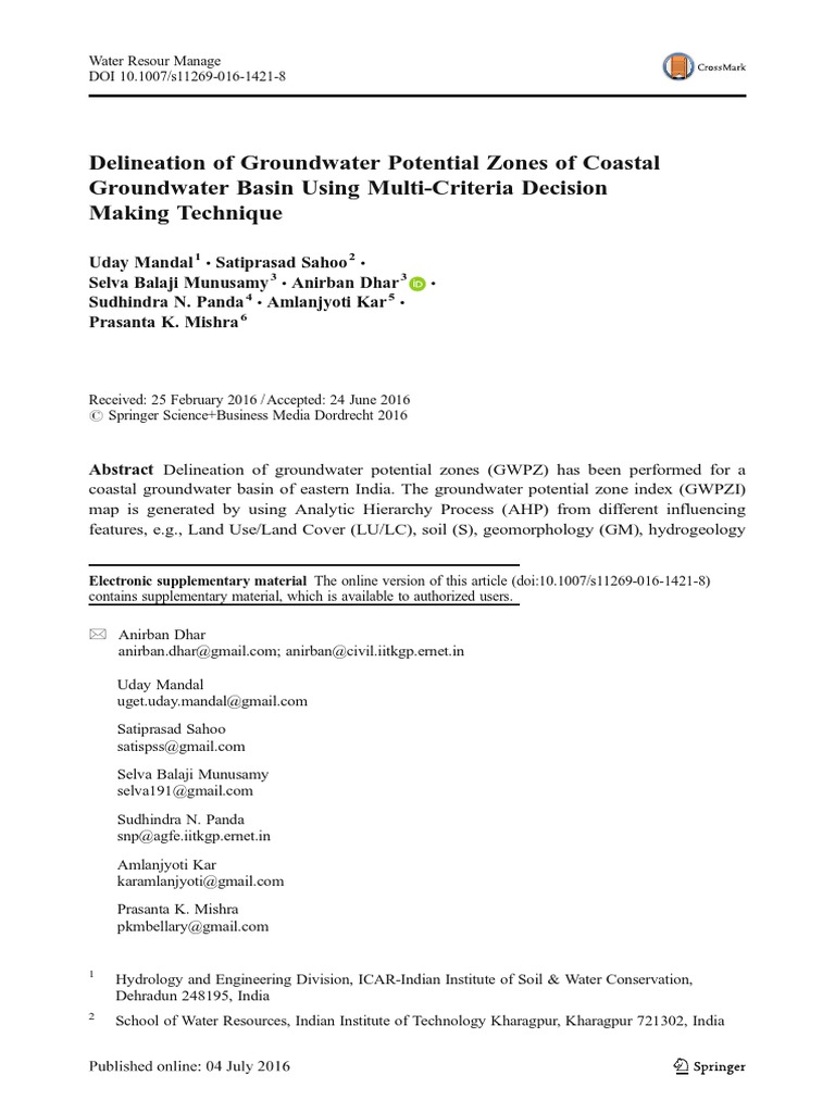 Delineation of Groundwater Potential Zones of Coastal Groundwater Basin ...