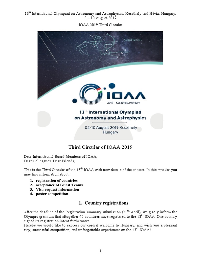 IOAA 2019 Third Circular Details | PDF