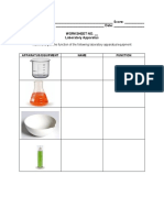 NAME: - Score: - GRADE AND SECTION: - Date: - Worksheet No. - Laboratory Apparatus