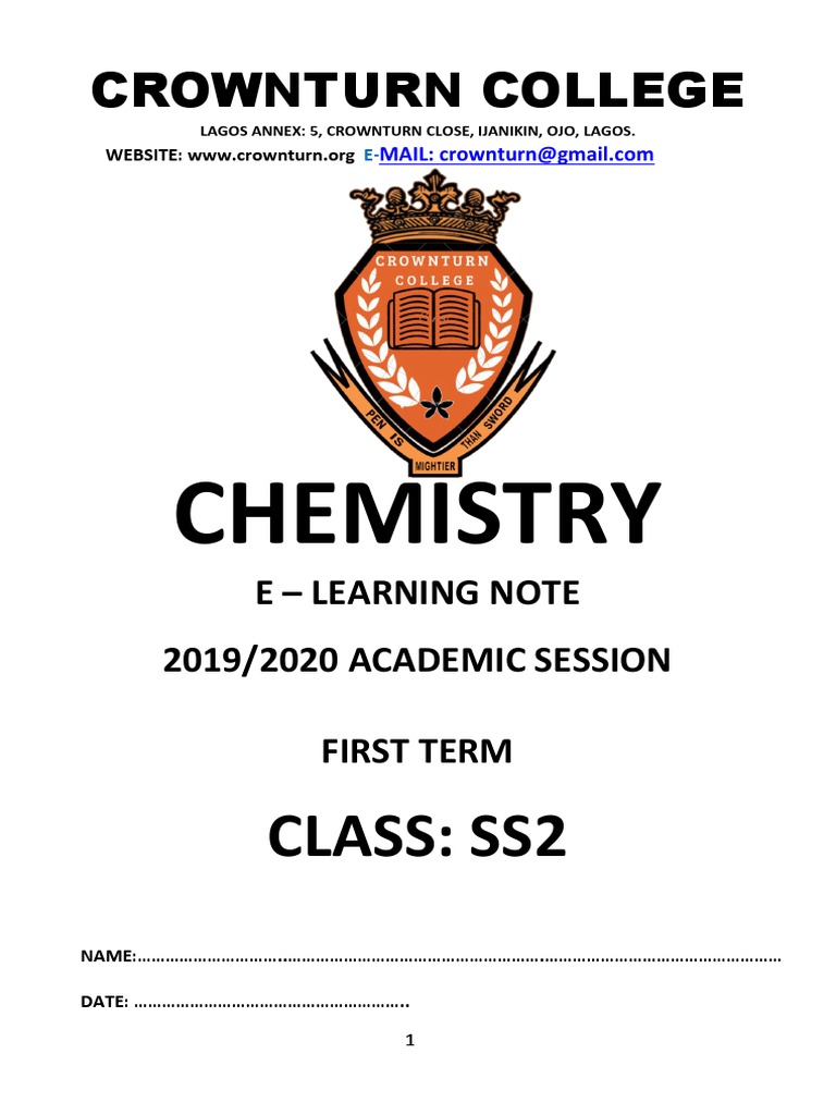 SS2 Chemistry First Term Scheme | PDF | Redox | Ion