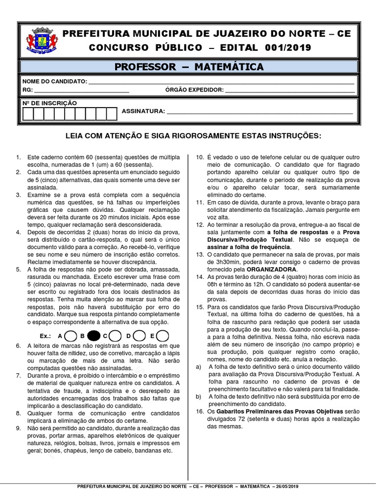 Concurso Professor de Matemática Juazeiro | PDF | Aprendizado | Moralidade