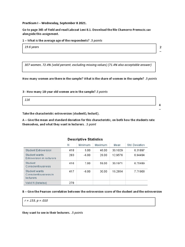 Practicum SPSS WEEK 1 With Answers | PDF | Extraversion And ...