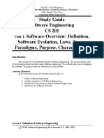 Study Guide Software Engineering CS 201 Software Overview: Definition, Software Evolution, Laws, Types, Paradigms, Purpose, Characteristics