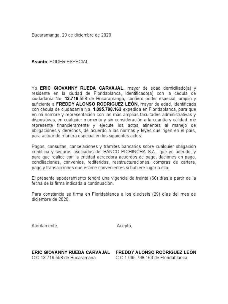 Modelo de Poder para Trámites Bancarios | PDF