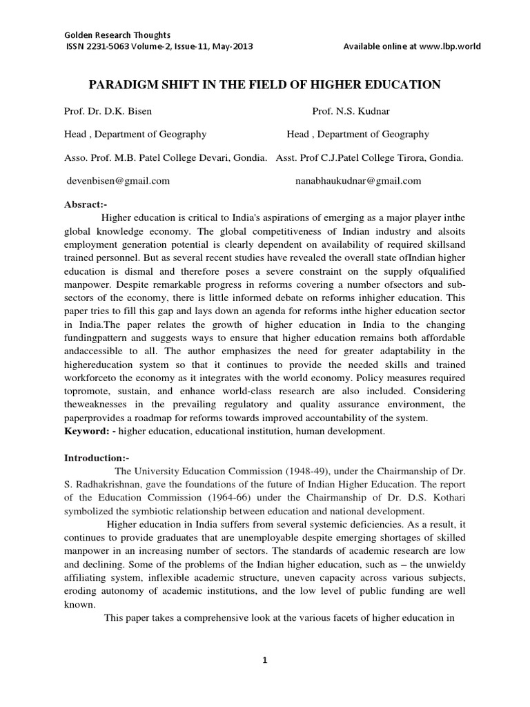 Paradigm Shift in The Field of Higher Education: Absract | PDF ...