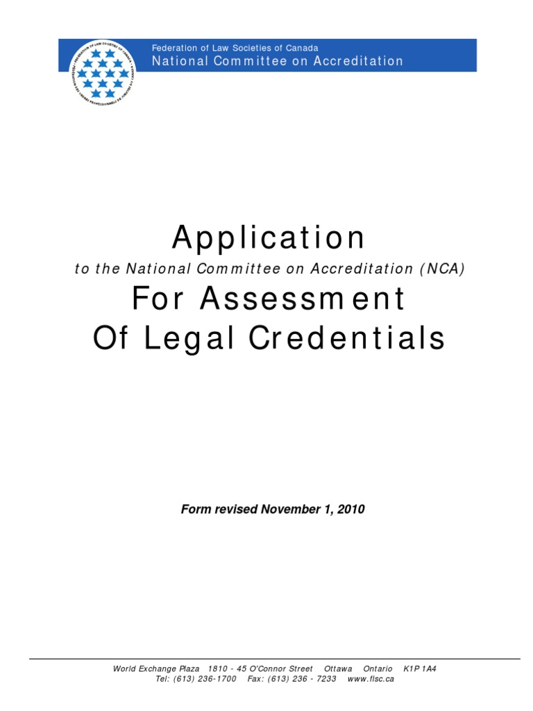 Application For Assessment Of Legal Credentials To The National