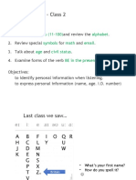 English 1 - Class 2: Numbers (11-100) Alphabet Symbols Math Email Age Civil Status BE in The Present