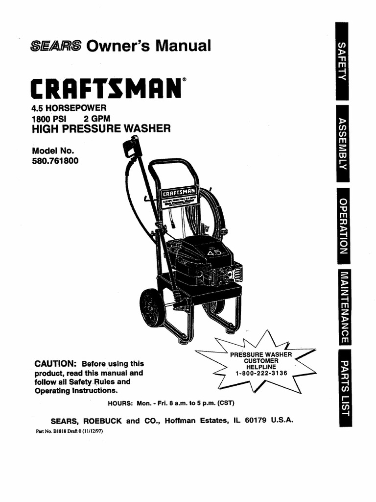 Craftsman Pressure Washer Manual | Download Free PDF | Washing Machine ...
