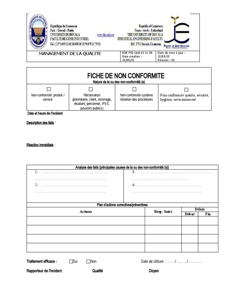 Fiche de Non-Conformité ISO 9001 | PDF