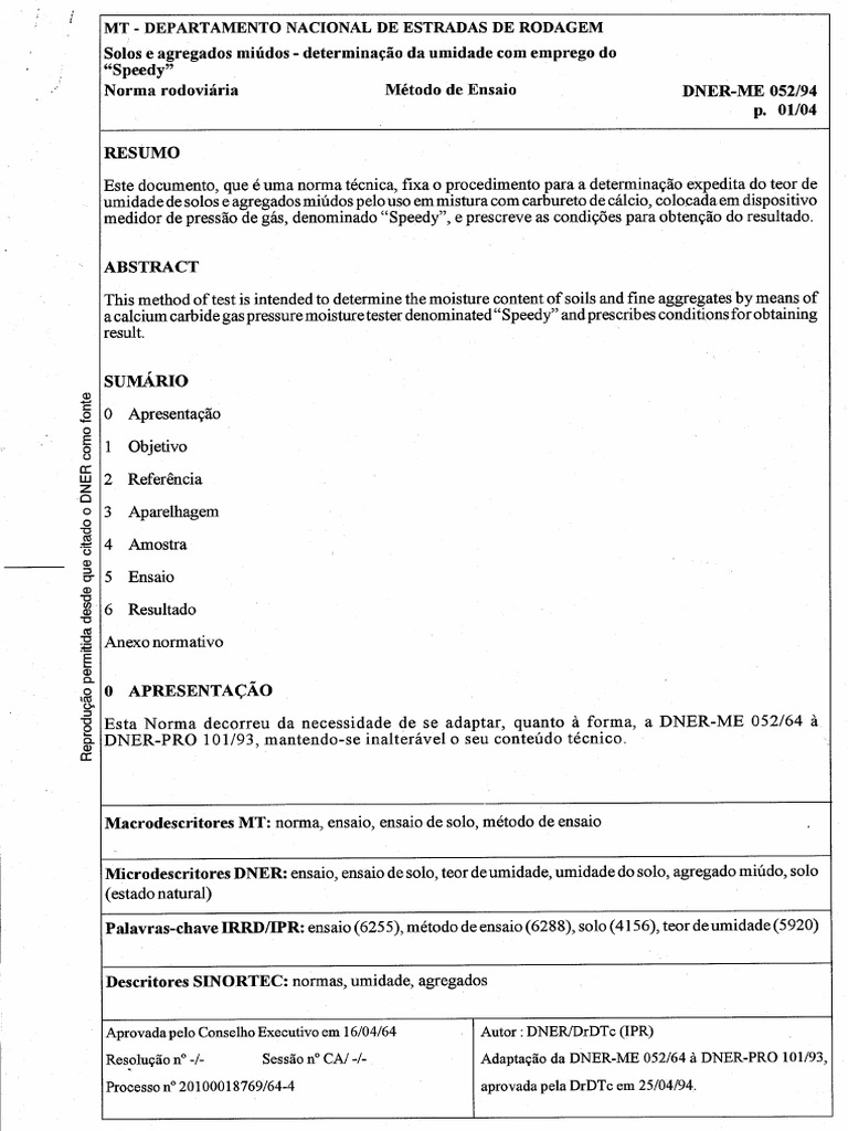 DNER - ME - 052-1994 - Teor de Umidade Metodo Do Speedy | PDF