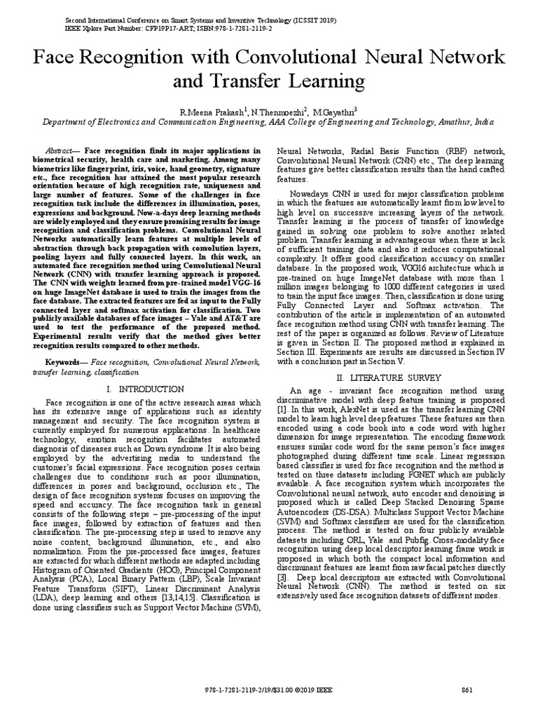 Prakash2019 Face Recognition Pdf Deep Learning Cognitive Science