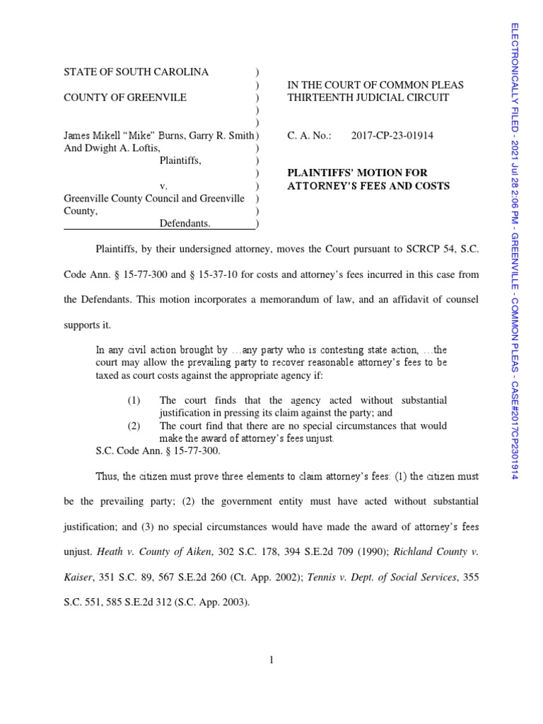 Motion for Attorney's Fees and Costs | PDF | Attorney's Fee | Lawsuit