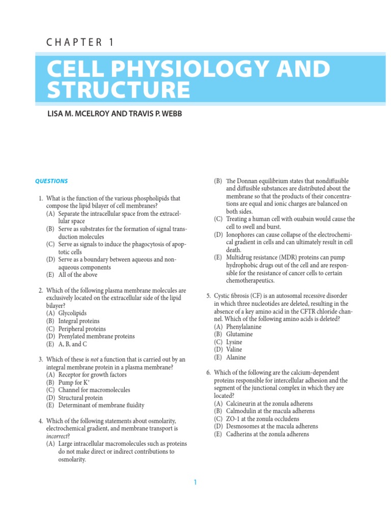 Chapter 1 Cell Physiology and Structure | PDF | Integrin | Cell Membrane