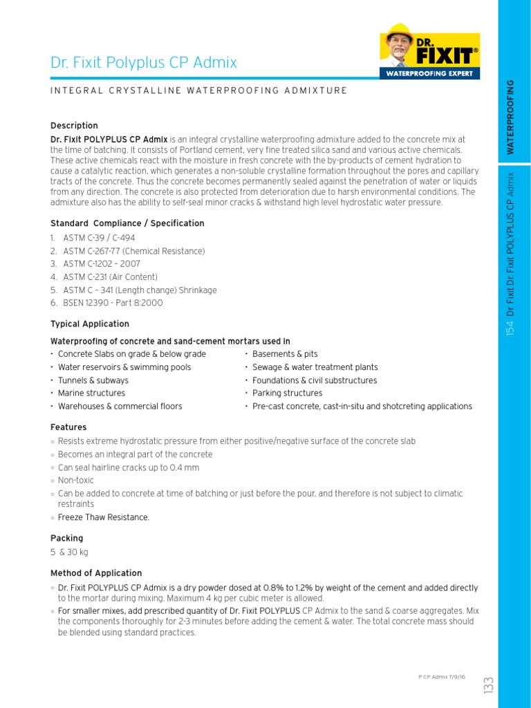5fd2e7bfe3061 154 DR Fixit Polyplus CP Admix Tds | PDF | Concrete | Cement