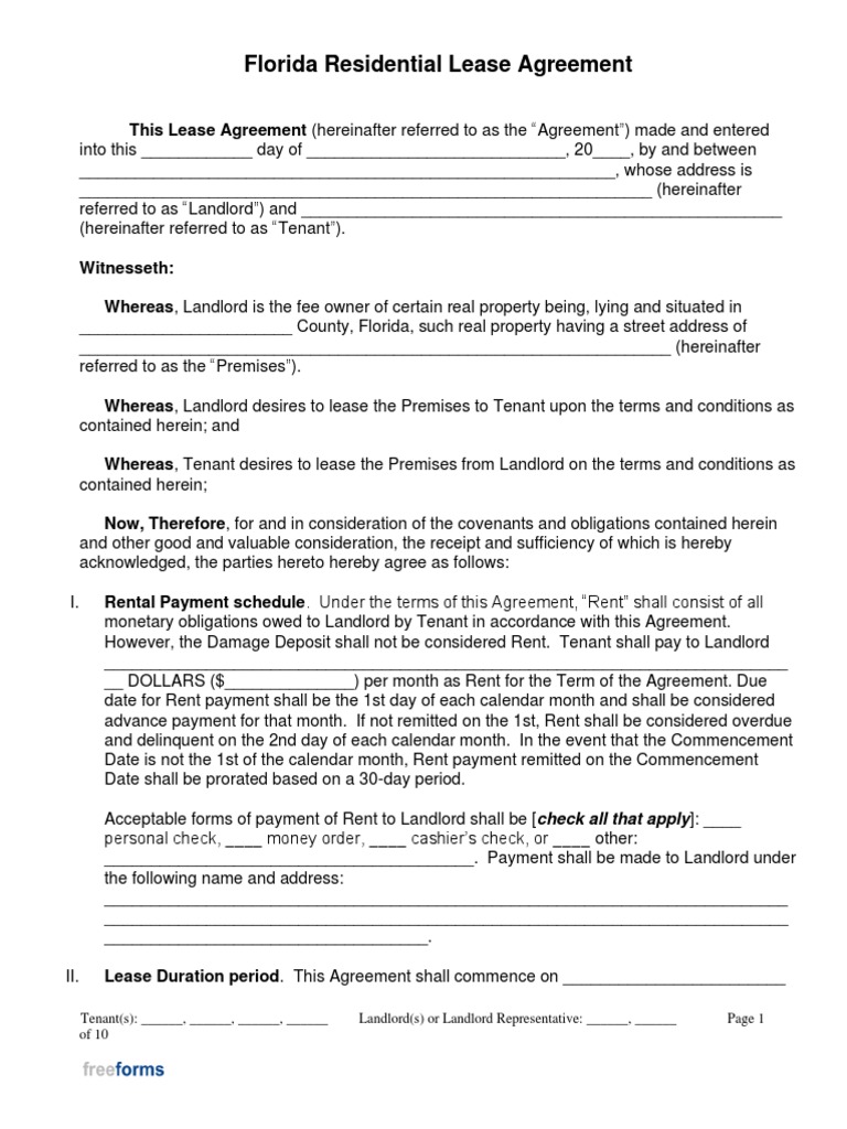 Florida Residential Lease Agreement | PDF | Leasehold Estate | Lease