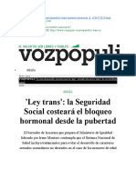 Ley trans en España permitirá bloqueo hormonal desde la pubertad