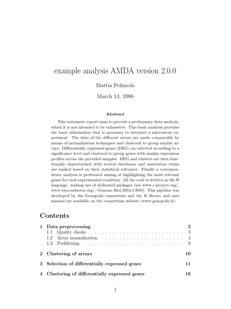 Example Analysis AMDA Version 2.0.0: Mattia Pelizzola March 13, 2006 ...