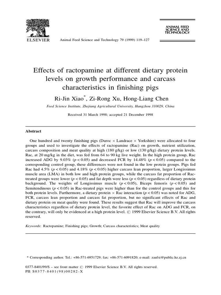 Ractopamine's Impact on Pig Growth | PDF | Muscle | Meat