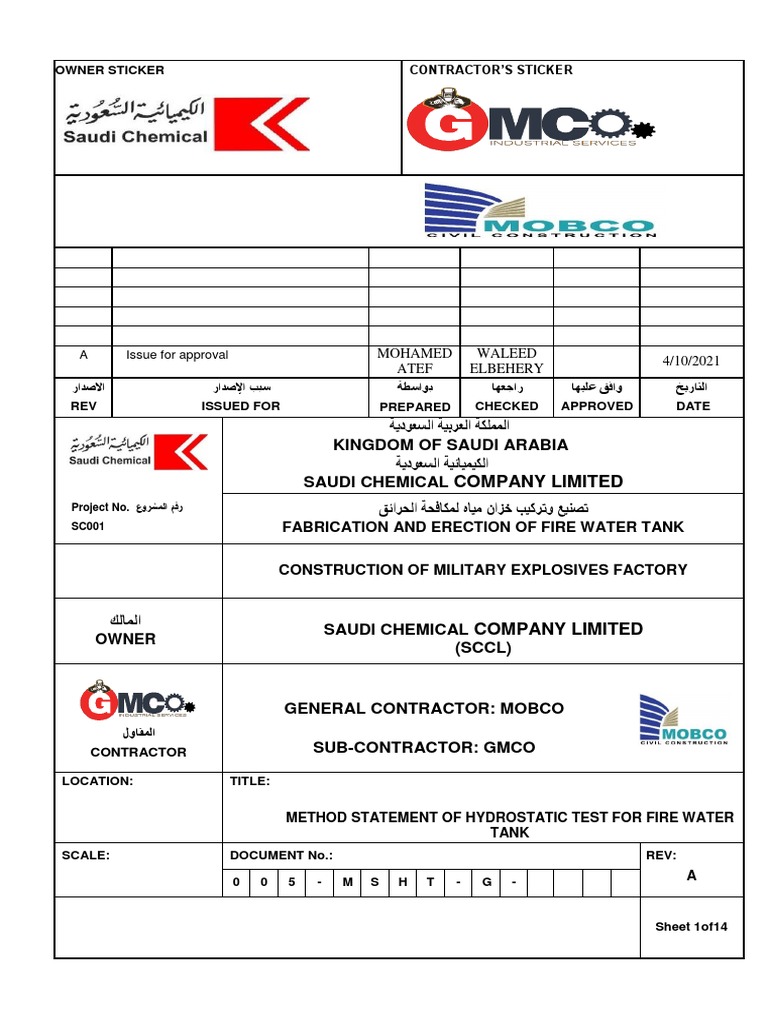 Hydrostatic Test Procedure For Fire Water Tank PDF Leak Vacuum