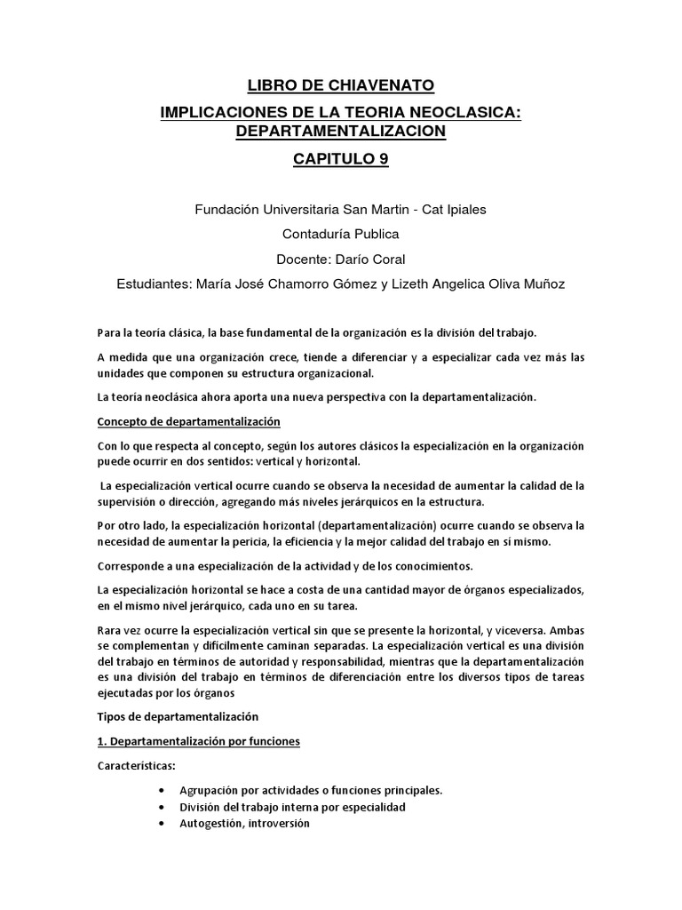 Capitulo 9 Libro Chiavenato Pdf Division De Trabajo Economias