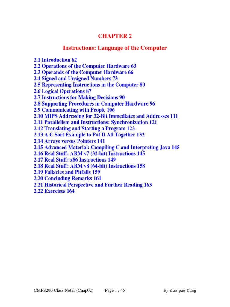 Instructions: Language of The Computer: CMPS290 Class Notes (Chap02 ...