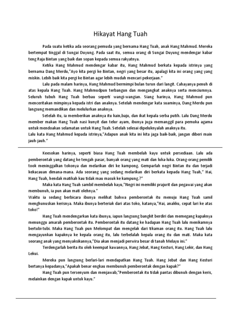 Hikayat Hang Tuah Dan Unsur Intrinsiknya Berbagai Unsur